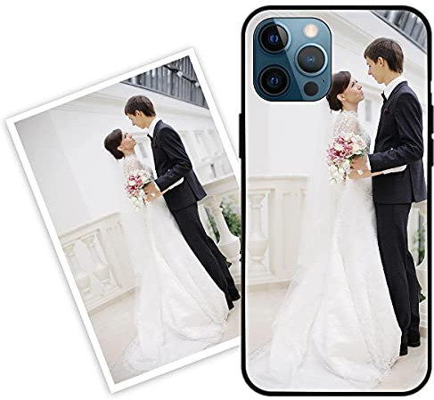 Sunrive Personalisierte Hülle kompatibel mit iPhone 12 Pro Max Handyhülle Benutzerdefiniert Gehärtetes Glas Weicher Etui mit Eigenem Foto Bild Text Individuelle + Displayschutzfolie