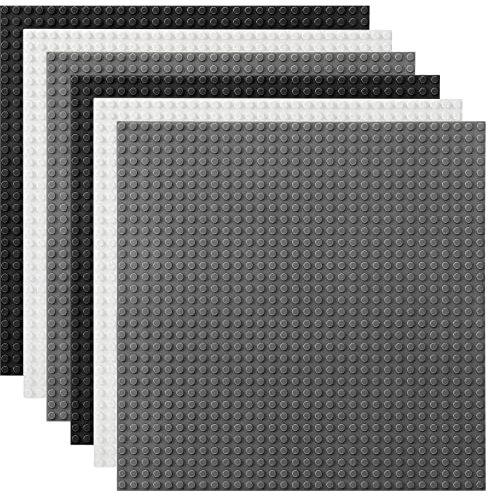 Lekebaby Classic Baseplates 10x10 Large Building Board Base Plates 100% Compatible with All Major Brands, 6 Pack, For Kids Over Three Years Old,White/Black/Dark Grey