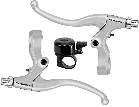 Promax V-Brake Bremsgriffe - Links/rechts/Set - Bremshebel Bremsen-Set Hebel-Set Silber inkl. Fahrradklingel