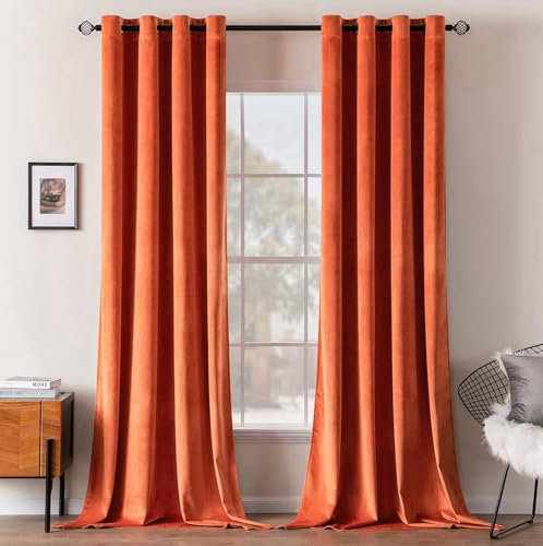 MIULEE Orangegelb Samtvorhang mit Ösen, Wunderschön Weich Vorhänge Samt für Deko Schlafzimmer Wohnzimmer, 2 Stück Samt Gardinen Blickdicht Jedes 280 cm Hoch, Dicker Velvet Thermovorhang Winter