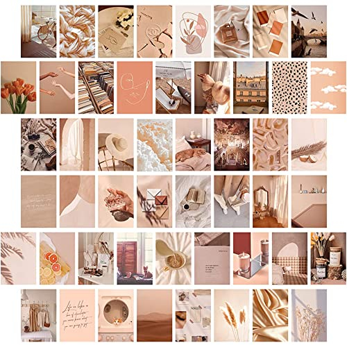 WAIZHIUA 50 Stück Beige Wall Collage Kit - Aesthetic Wandcollagen Set Indie Room Décor - Bilder Wand Collage Druck Kit - Fotowand Collage für VSCO Poster Mädchen und Jungen Teens