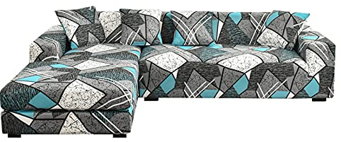 jianyana Sofabezug L Form Elastische Ecksofa Sofa Überwürfe Couch Überzug Stretch Couchbezug L Form 3 Sitzer 2ST + 2 Pcs Kissenbezüge