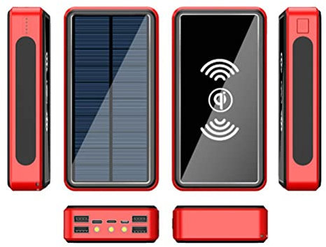 RUSTOO Batterie externe solaire 10 0 000 mAh Batterie externe portable sans fil avec lumière LED étanche haute capacité