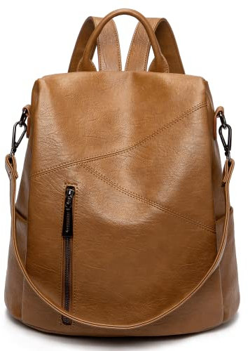 Damen Rucksack Diebstahlschutz aus PU Leder Weicher, Lässig Tasche Lederrucksack mit Schultergurt als Umhängetasche, Niedlich Elegant Backpack Große Mode Bag für Arbeit Schule Reise