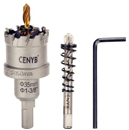 CENYB 1-3/8 Zoll, 35mm Lochsäge Hartmetall-Bohrer mit Wolframkarbidspitzen und 2 Titan-beschichtete Führungsbohrer, geeignet für Aluminiumlegierungen und Kunststoffe.