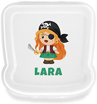 SAQUITOMAGICO Sandwichera/Fiambrera Personalizada con Nombre y/o Texto Opcional.Diferentes diseños a Elegir (PIRATA CHICA)