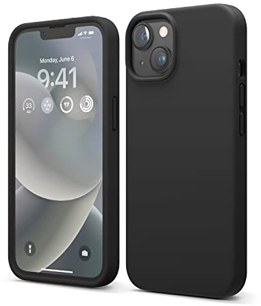 elago Liquid Silicone Case Kompatibel mit iPhone 14 Hülle (6.1), Hochwertiges Silikon, Ganzkörperschutz - 4 Schichten stoßfeste Handyhülle, kratzfestes weiches Mikrofaserfutter (Schwarz)