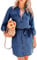 FeMereina Women's Long Sleeve Blouse Jean Dress Denim Shirt Dresses Button Down Chambray Waist Ties Tunic Mini Dress with Pockets (Dark Blue, X-Large)