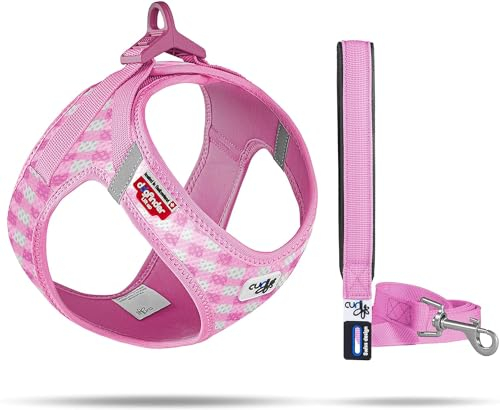 Vest Harness curli Clasp Air-Mesh Pink-Caro 3XS & Leash M