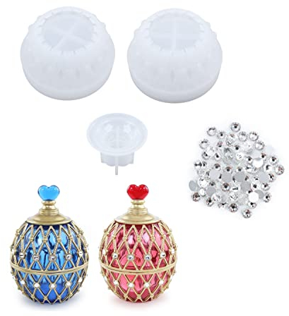 Yalulu Silicone Resin Moulds with 100pcs Rhinestones, Jewelry Box Molds, DIY Jewelry Storage Jar Casting Silicone Mold