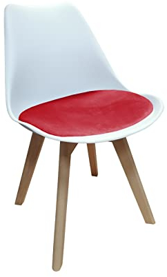 HTI living Stuhl Atlanta Weiß, Velvet Rot Esszimmerstuhl Kunststoffschale Samtbezug Holzfüße 1-teilig