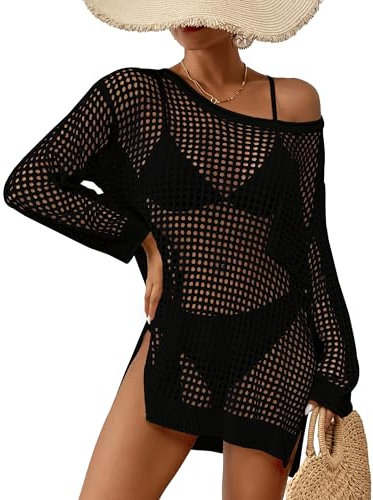 Bsubseach Women Crochet Cover Up for Swimwear Women Pool Knitted Crop Top Beach Outfits Black