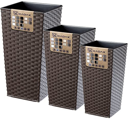 KADAX Set di 3 vasi alti per piante, Moka Rattan, H 36,5/46,5/57 cm – vaso da balcone resistente, vaso per piante da interno ed esterno