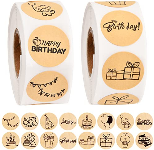 Xzeemo 1000 Stk Aufkleber Geburtstag, Happy Birthday Aufkleber, Geschenkaufkleber, 8 Muster Rund Selbstklebende Geburtstagsaufkleber für Backen Geschenktüten Geburtstagskarten Geschenke Gästebuch (1)