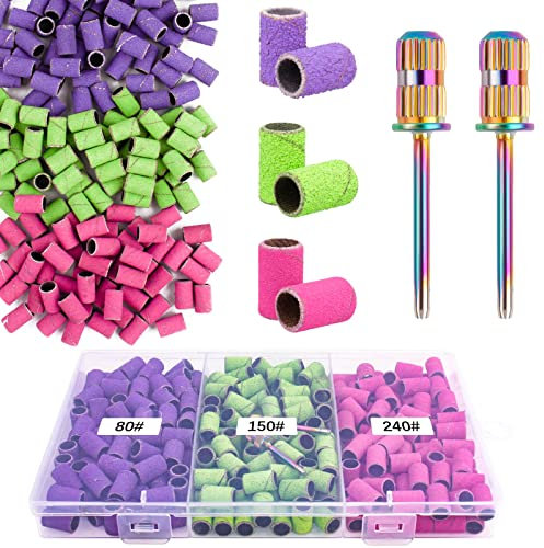 Rolybag Sanding Bands for Nail Drill Sanding Bands#80#150#240 Grits 210Pcs Color Coarse Fine Nail Sanding Bands 2Pcs Nail Drill Bits 3/32 Mandrel Bits Portable Storage Box Set