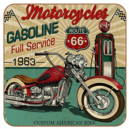 Getränkeuntersetzer 6er Set Leder Untersetzer Auslaufschutz für Tisch Schreibtisch Retro Motorrad (2)
