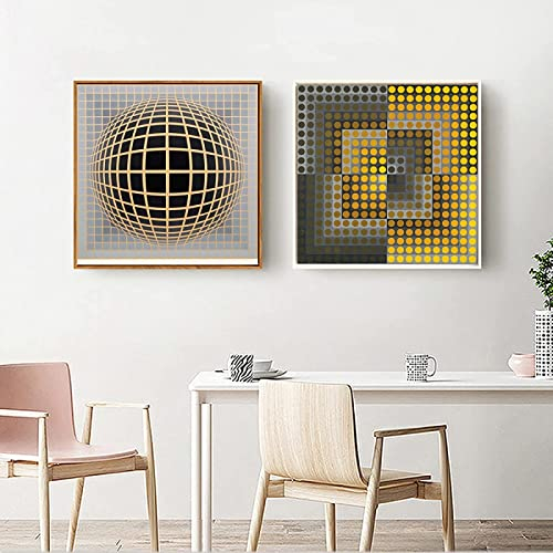 XCPORA Victor Vasarely Poster Optisch Visual Victor Vasarely Wandkunst Victor Vasarely Drucke und Leinwand Malerei für Wohnkultur Bild 50x50cmx2 Kein Rahmen