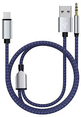 YCTech Aux Cable for iPhone in Car, 2-in-1 Braided Nylon 3.5mm Jack Audio Aux USB Charger USB Light-ning Cable for iPhone 14 13 12 11 Pro Max Mini XR X 8 7 Plus for Car Stereo Transfer Music (Blue)