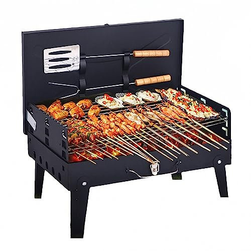 MAOTN Outdoor Camping Foldable Barbecue Grill, With Its Own Barbecue Net Toolbox-Style Barbecue Stove Rack,Black,Size