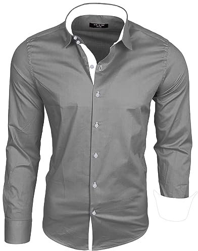 Subliminal Mode Camicia a Maniche Lunghe da Uomo | vestibilità Classica | Comoda e Facile da Lavare | Ideale per L'Ufficio e Le Uscite Informali S500 Grigio Chiaro 4XL