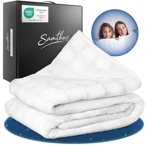 Samthus Gewichtsdecke 135x200cm 3kg Oeko-Tex Zertifiziert - Therapiedecke & Entspannungsdecke Sherpa Fleece - Besser schlafen mit unserer schweren Bettdecke - Weighted Blanket - Weiß