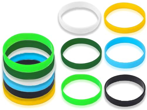 KAPSING Lot de 6 Bracelets en Silicone, Bracelets en Silicone 6 Couleurs, Bracelet en Caoutchouc, pour Sport/Fête/Homme/Femme/Enfant (Jaune/Bleu/Noir/Blanc/Vert Foncé/Vert)