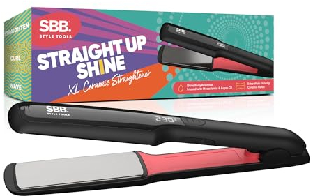 SBB Straight Up Shine XL Ceramic Hair Straighteners - Extra Wide Ceramic Plates for Styling, Straightening - Ultra Fast Heat, Variable Settings, Auto Shut Off, Infused with Macadamia & Argan Oil