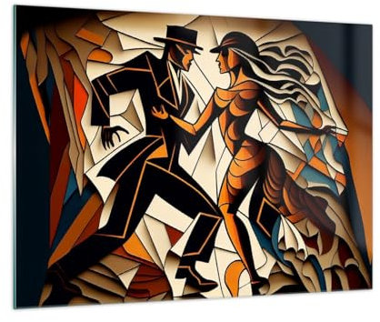 Bilder auf Glas Kubismus Tanzen Paar Glasbild 70x50cm Wandbilder Dekoration Wohnzimmer Schlafzimmer Küche Deko Klein Wanddeko Bild im Glas Wand Kunstdruck Art Modern Wall Decor Glasdruck GAA70x50-5831