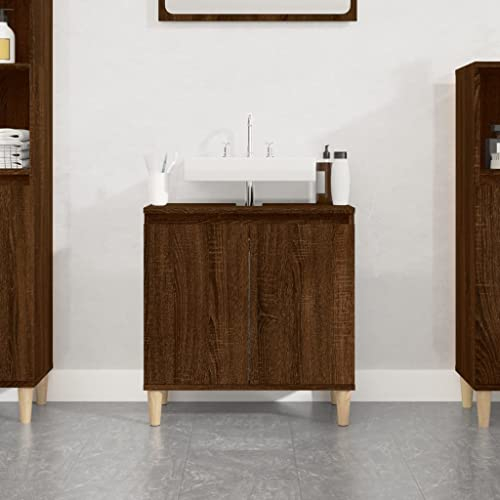 MNISDFL Schwebender Badezimmerschrank Freistehender Aufbewahrungsschrank Waschbeckenunterschrank Braun Eichen-Optik 58x33x60 cm