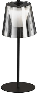 easy! BY FHL! | Kabellose Dimmbare LED Tischlampe Mit Akku | Helligkeit 3-Stufen Einstellbar Per Touch | Außenlampe Wasserdicht, Esstisch Schlafzimmer Arbeitszimmer (Sandschwarz/Glas rauchfarben)