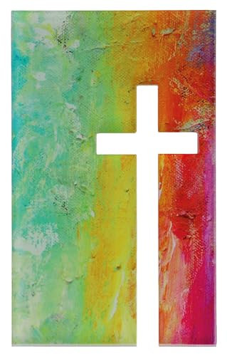 Butzon & Bercker Kreuzrelief aus Acrylglas. Hochwertiges Wandrelief aus Glas in Regenbogenfarben mit durchbrochenem Kreuz-Motiv, im Format 18 x 11 cm. Ideal als kleines Geschenk