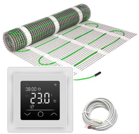 Elektrische Fußbodenheizung HoWaTech Basic für Renovierung Komplett Set TWIN Heizmatte 100 W/m² inkl. Touch Thermostat weiß, Heizfläche:1.00m²