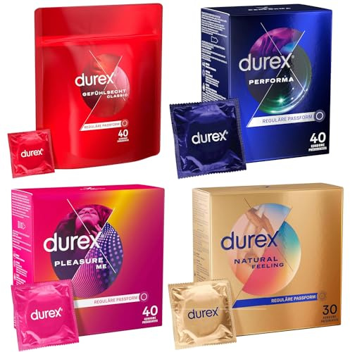 Durex Big Mix Kondome-Mischung - mit 4 verschiedenen Kondomen - Gefühlsecht Classic, Performa, Pleasure Me, Natural Feeling - 150 Kondome