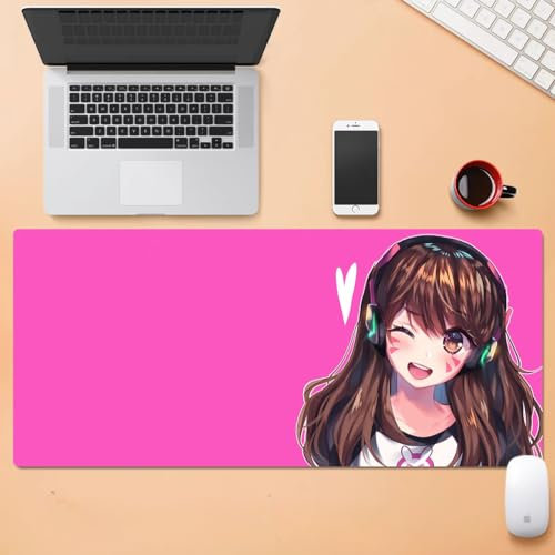 Overwatch Grand tapis de souris de jeu XXL avec base en caoutchouc naturel antidérapant durable, tapis de clavier lisse et imperméable pour joueur, bureau et maison (D.Va 2)