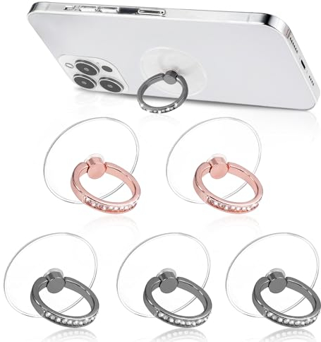pangdapengpeng 5 Stück Handy Ring Halterung Transparenter, 360° Drehen Finger Ständer mit Diamant, Handyringhalterung Finger für Mobiltelefone, Handyhüllen, Tablets (Dunkelgrau + Roségold)