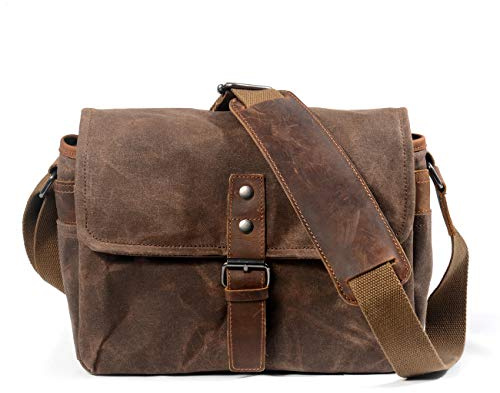 FUNSEED Waxed Canvas Camera Bag for Women Men with Waterproof Design, Compact Crossbody Case for DSLR/SLR/Mirrorless Cameras (Brown)