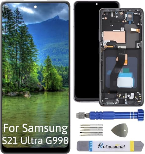 Int'x Ecran OLED pour Samsung S21 Ultra (Fingerprint) - Ecran de Remplacement pour LCD/OLED - Écran Tactile de Haute qualité avec châssis - Outils de Remplacement d'écran supplémentaires - Noir
