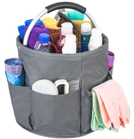 IVODEELA Putzmittel Organizer,Reinigungstasche,Faltbarer Putztasche,Reinigungstasche Putzmittel Organizer Tragbar mit Griff und sechs Tasche für Innenbereich,Garten,Badezimmer,Grau(nur Tasche)