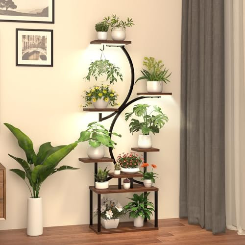 Bttyu Indoor Plant Stand with Grow Lights, 8-Tier Metal Shelf, Plant Stand for Indoor Plants, 60 Inch Tall Plant Stand for