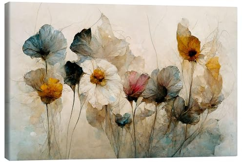 Posterlounge Trockenblumen Arrangement Leinwandbild | 90 x 60 cm von treechild Pastell Wandbilder Wanddeko