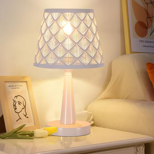 TWSXTE Weiß Tischlampe Innenraum Nachttischlampe E27 Innenleuchte Leselampe Schreibtischlampe mit käfigförmigem Schirm, Edison Innen- und Außenbeleuchtung (ohne Glühbirne)
