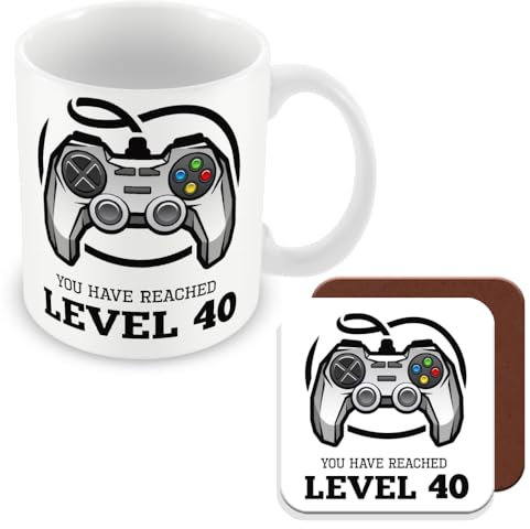 MUGGZ 40th Birthday Gift - Mug & Coaster - Gamer Level 40 - Giftset - Made in The UK