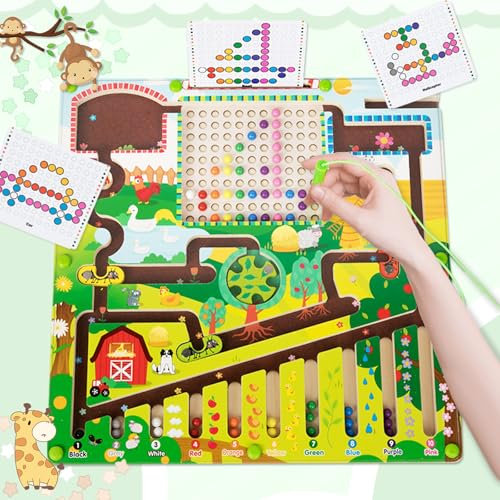 Bauernhof Montessori Magnetspiel Labyrinth ab 2 3 4 Jahre Magnettafel Spielzeug Beschäftigung Autofahrt Reise Kinder Motorikspiel Perlen Sortierspiel Puzzle Geburtstags Geschenk Jungen & Mädchen