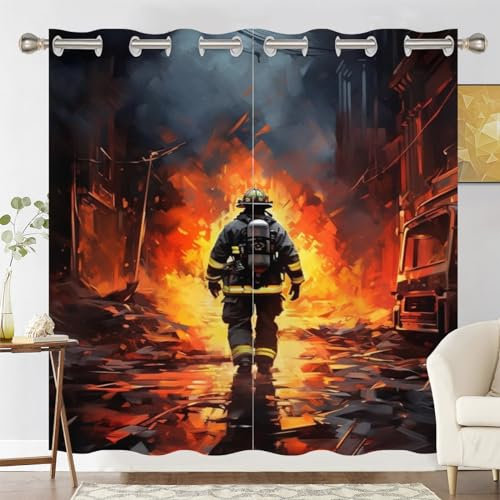 3D Feuerwehrmann Print Fenstervorhang Für Schlafzimmer Wohnzimmer Feuerwehrmann Gedruckt Vorhänge Blickdichte Vorhänge Dekord Feuerwehr Held Blickdicht Vorhang (Vorhang3,220(L) x 260(B) cm)