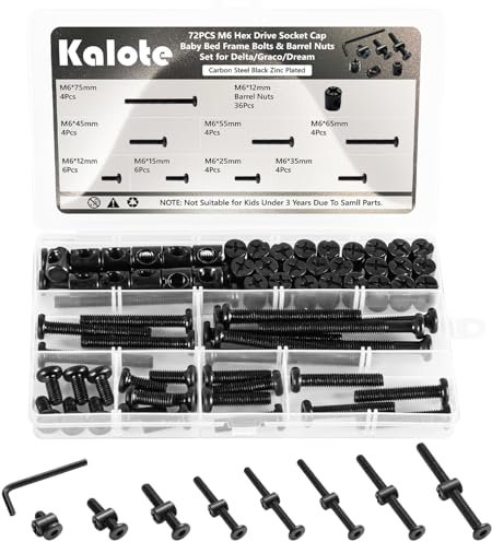 72Stück M6 Schraubensatz, Zylindermuttern Schrauben Kit, Möbelverbinder Schrauben, Barrel Muttern für Möbelbetten Kinderbetten Krippe und Stühle mit Schraubenschlüssel(M6*12/15/25/35/45/55/65/75mm)