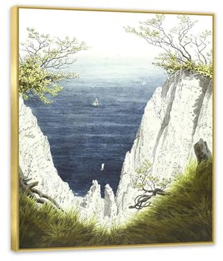 RXNHGJDS Scogliere di gesso a Ruegen Stampa su tela Canvas,Riproduzione Quadri Famosi su tela,Quadri Moderni Soggiorno su tela35x30cm(14x12in) Cornice dorata