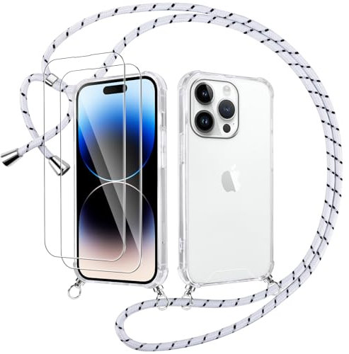 Votvloay Handykette Handyhülle für iPhone 11 Pro 5,8 Hülle mit Band - mit 2 x Schutzfolie, Transparent Case mit Kordel zum Umhängen, Weich Silikon TPU Bumper Stoßfest Schutzhülle Cover, Weiß