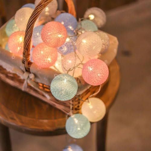 HOTUT Baumwollkugeln Lichterkette, 3,3 m Cotton Ball Lichterkette, 20 LED Kugeln Lichterkette Batterie, bunte Kugel Lichterkette für Kinderzimmer Schlafzimmer Weihnachten Hochzeit Party