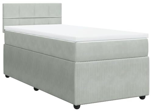 vidaXL Boxspringbett, Einzelbett mit Matratze Matratzenauflage, Bettgestell mit Lattenrost Kopfteil, Polsterbett Bett für Schlafzimmer, Hellgrau 80x200cm Samt