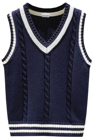 Yishengwan Maglia Gilet Bambini Maglioni Senza Maniche Scollo a V | Studenti Maglione Smanicato Cotone in Stile Uniforme, per Ragazzi Ragazza 2-15 anni
